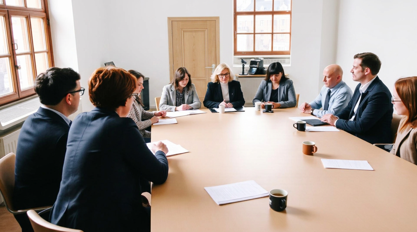 Planungsbüro und Verwaltung im gemeinsamen Gespräch an einem Tisch